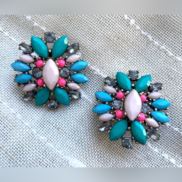J. Crew Jewelry - J. Crew Rhinestone Statement Earrings Studs/Posts Pastels & Jewel Tones